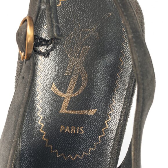 Yves Saint Laurent Tribtoo Grey Suede Platform Slingback Pumps - Picture 10 of 11